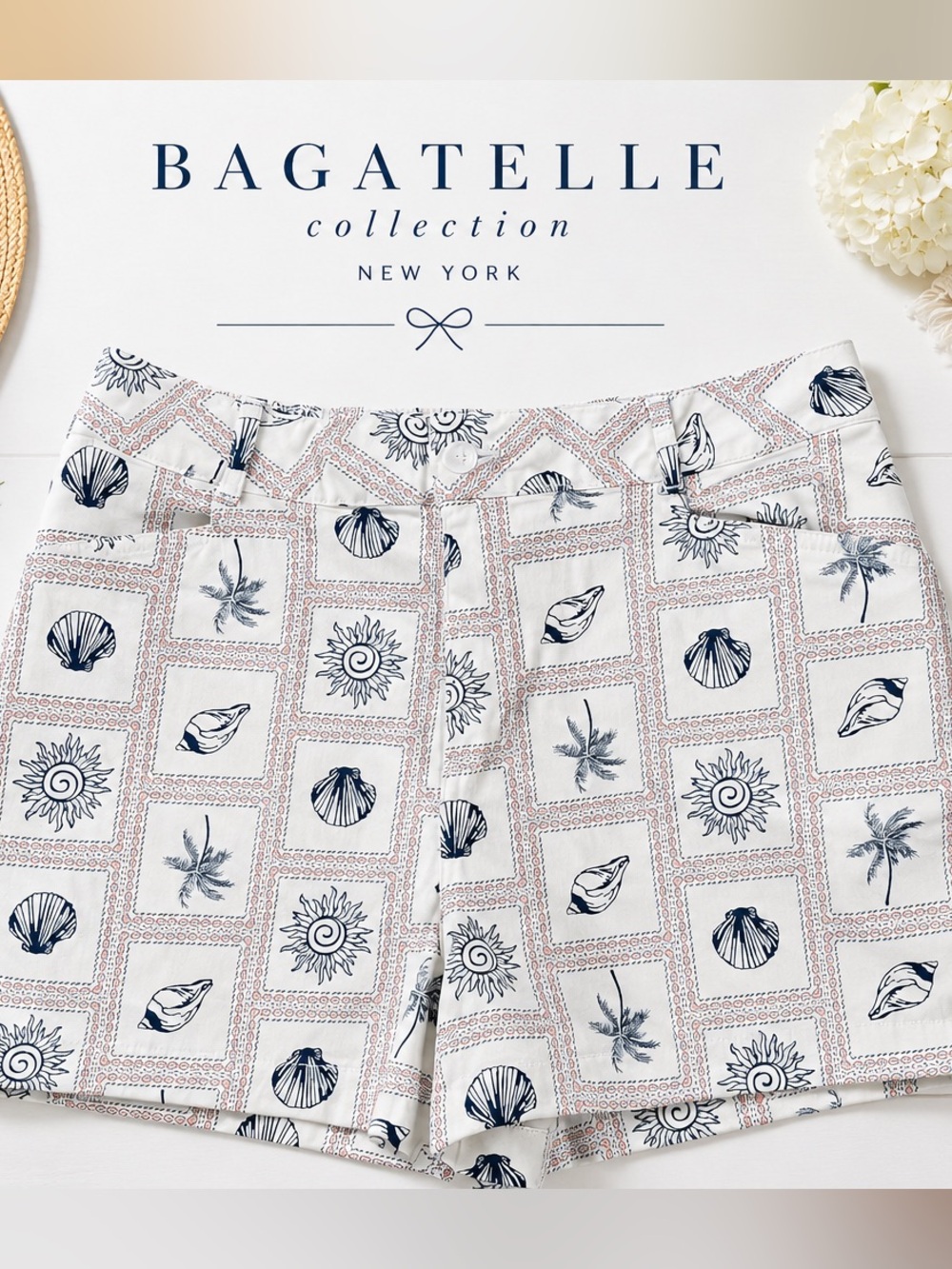 Bagatelle Collection Womens Size 12 Coastal Print Golf Shorts Cotton Stretch